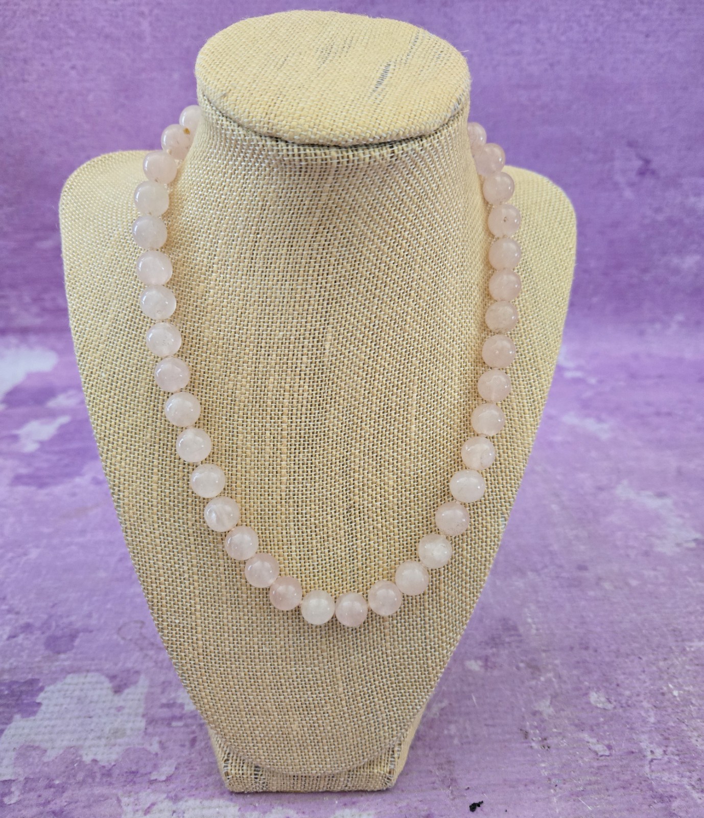 Rose Quartz Beaded Necklace Knotted Single Strand 18inch Long Pink Stone Jewelry