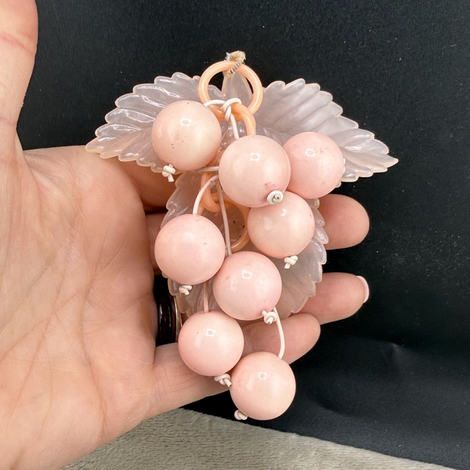 Vintage Grape Cluster Brooch Lucite Acrylic Pink