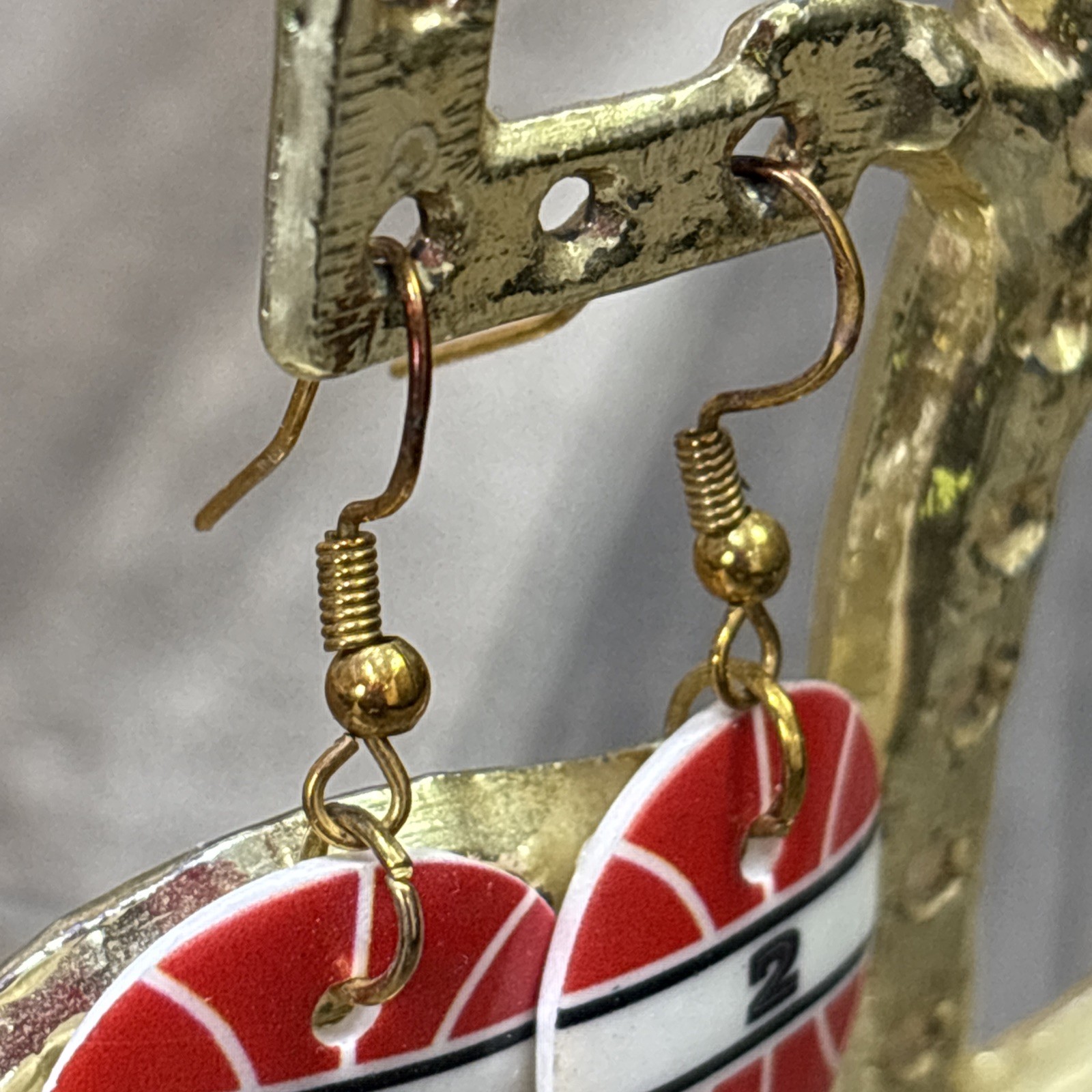 Vintage 925 Sterling Silver Basketball Dangle Earrings Red White Number 2