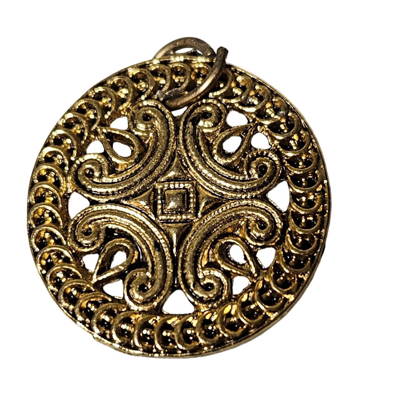 Vintage Gold Tone Filigree Medallion Pendant Statement Spiritual Fashion Jewelry