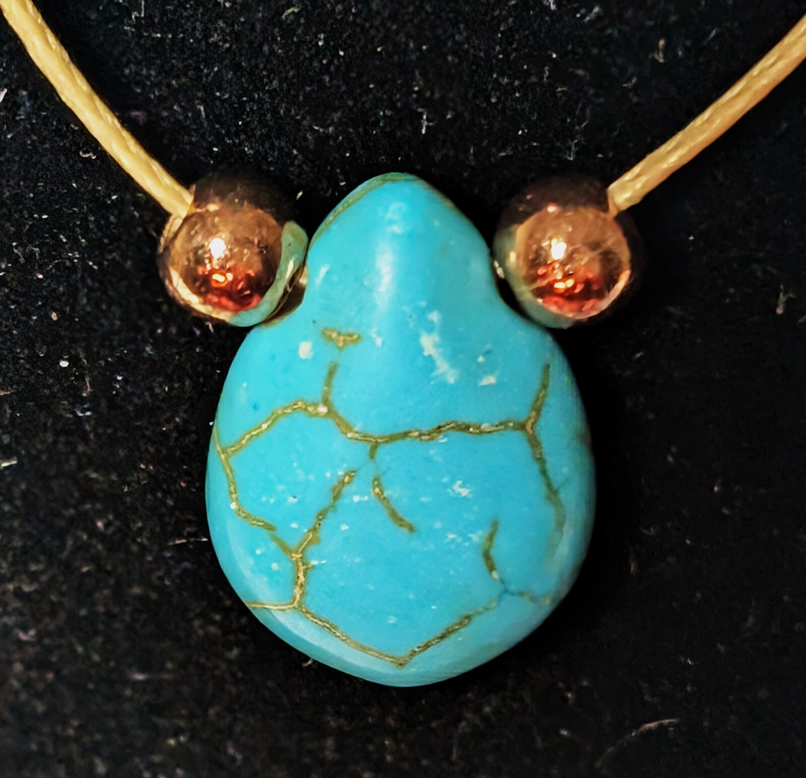 Vintage Faux Turquoise Teardrop Pendant Gold Tone Cord Necklace