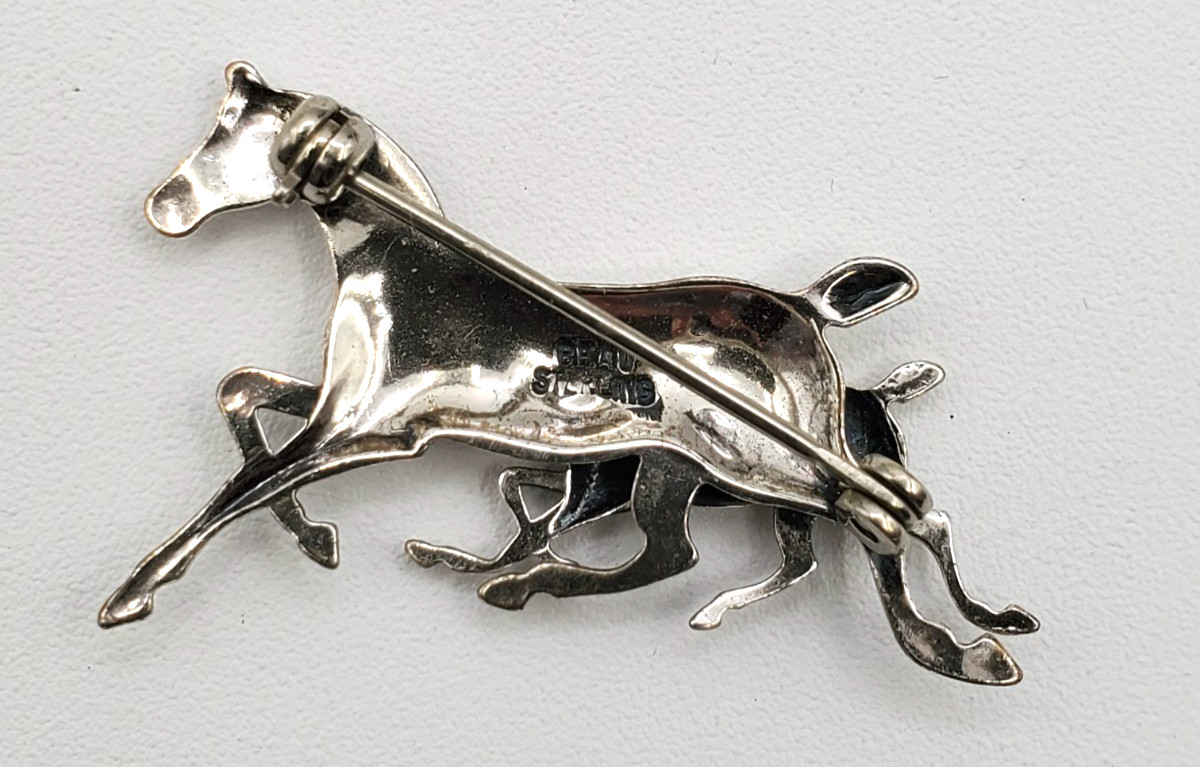 Vintage Sterling Silver Equestrian Horse & Pony Running Beau Brooch