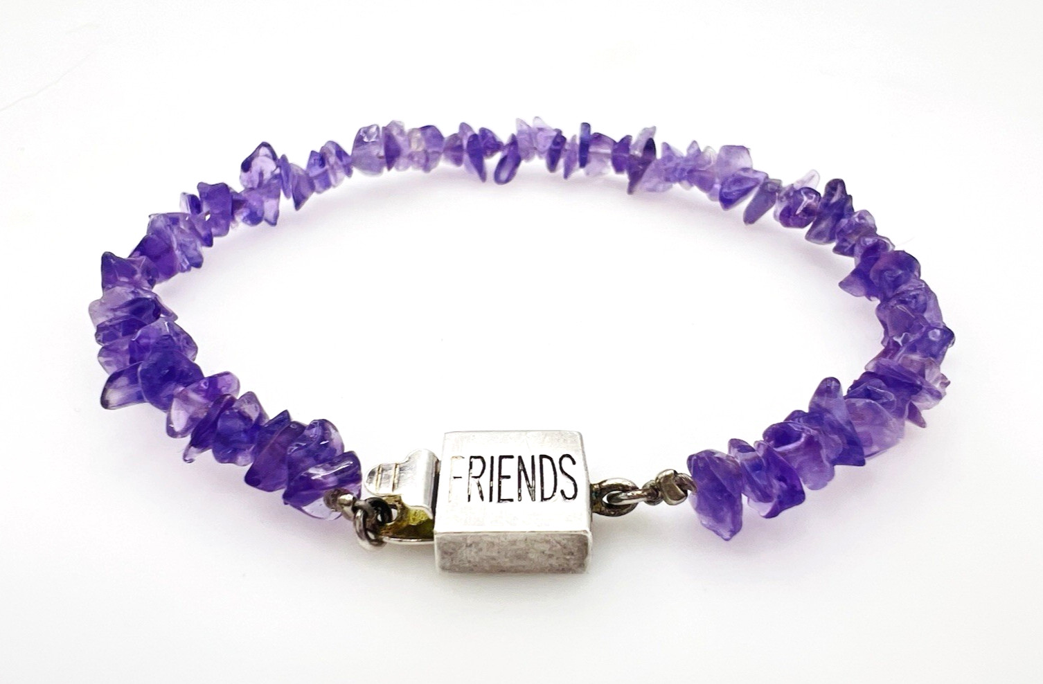 Vintage Sterling Silver Purple Amethyst Chip Friends Bracelet 7.25 in