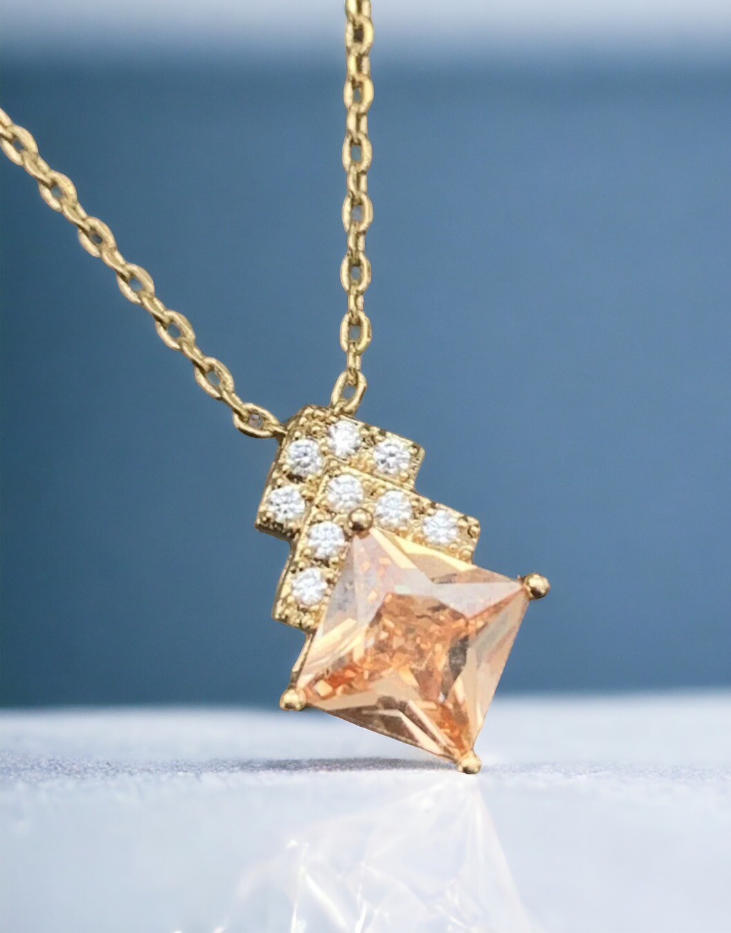 Vintage Necklace Pendant ￼ 18-20” Citrine & Clear Cubic Zirconia ￼quality