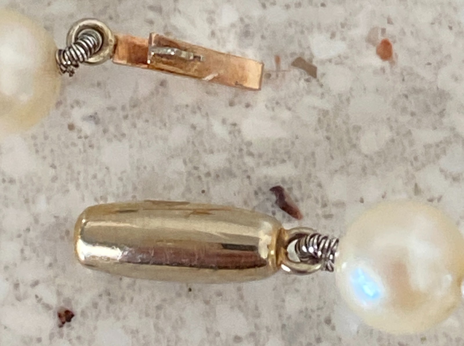 Vintage Faux Pearl Unique Slide Clasp Necklace Choker 15.5″ Hand Knotted