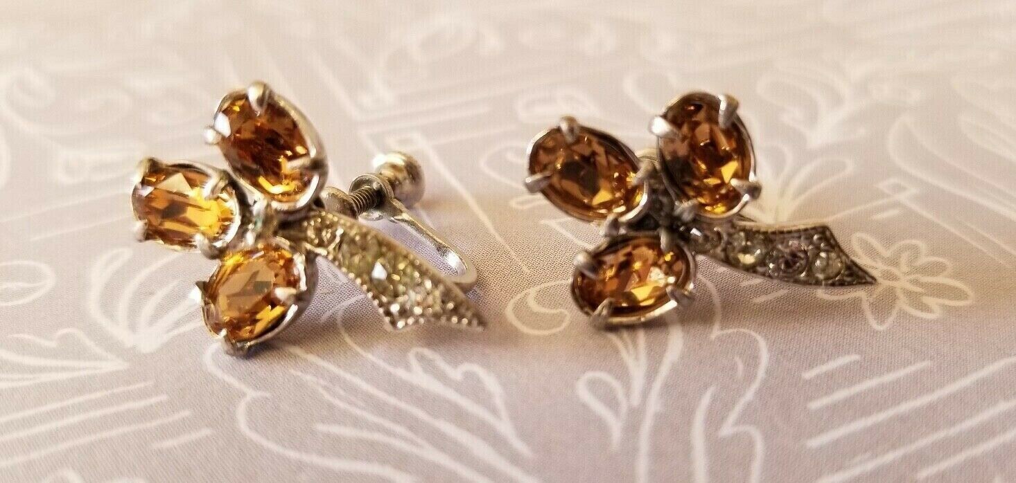 Vintage 1950’s Topaz & Clear Rhinestone Crystal Post Earrings