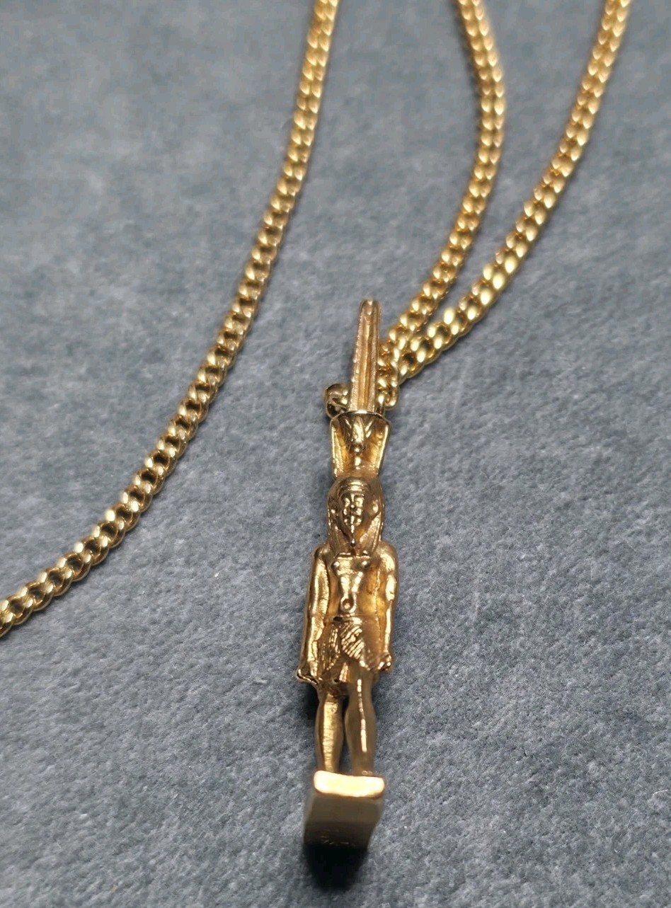 Vintage Alva Museum Replica Egyptian Nefertem God Pendant Necklace 1970s Signed