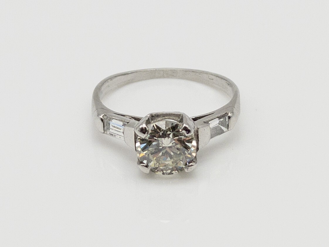 Vintage $12,000 1.53ct GIA Fancy Green Yellow VS2 Diamond Platinum Wedding Ring