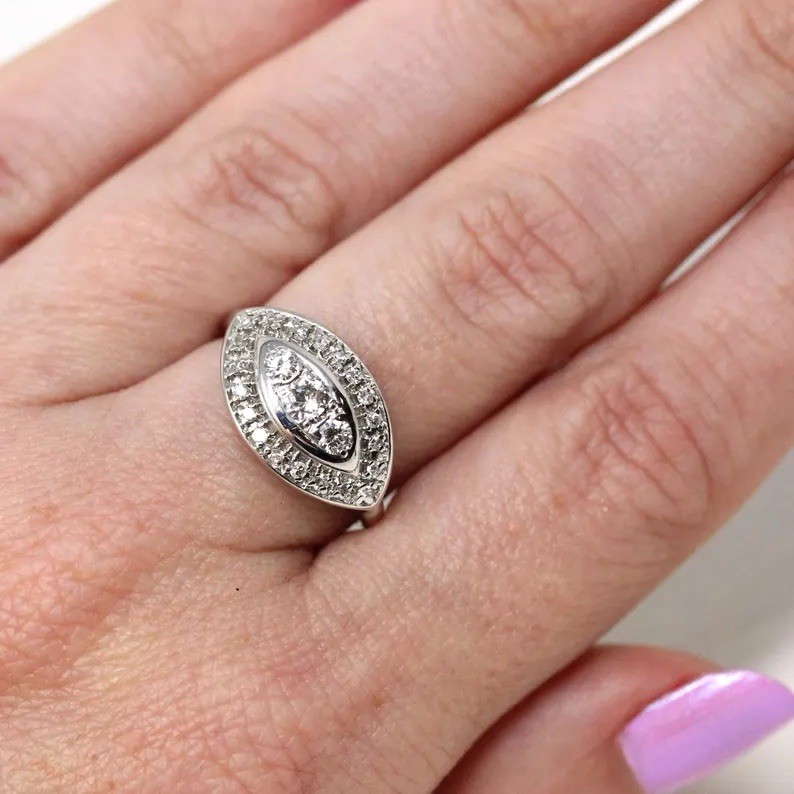 Vintage Ring With 0.56 Ct Round Cut Moissanite Engagement Cluster Princess Ring