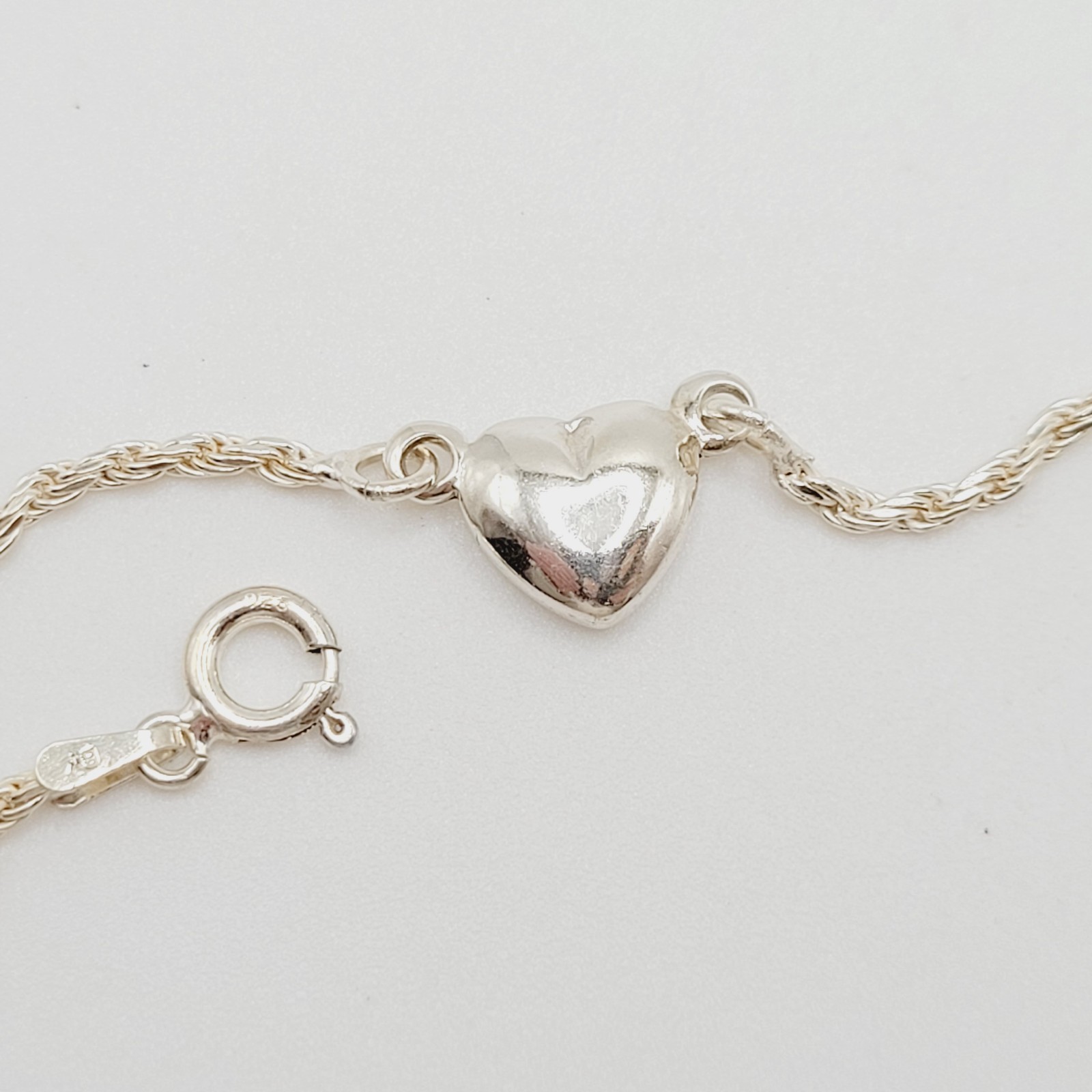 Minimalist Dainty Puffed Heart Station 925 Sterling Rope Chain Bracelet 7.25 in