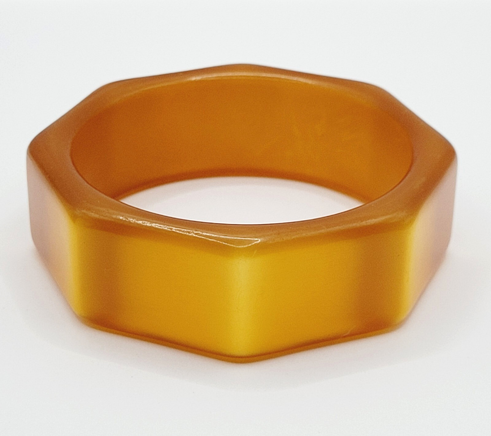 Orange Lucite Thick Chunky 8 Sided Nut Shaped Vintage 1980s Bangle Bracelet