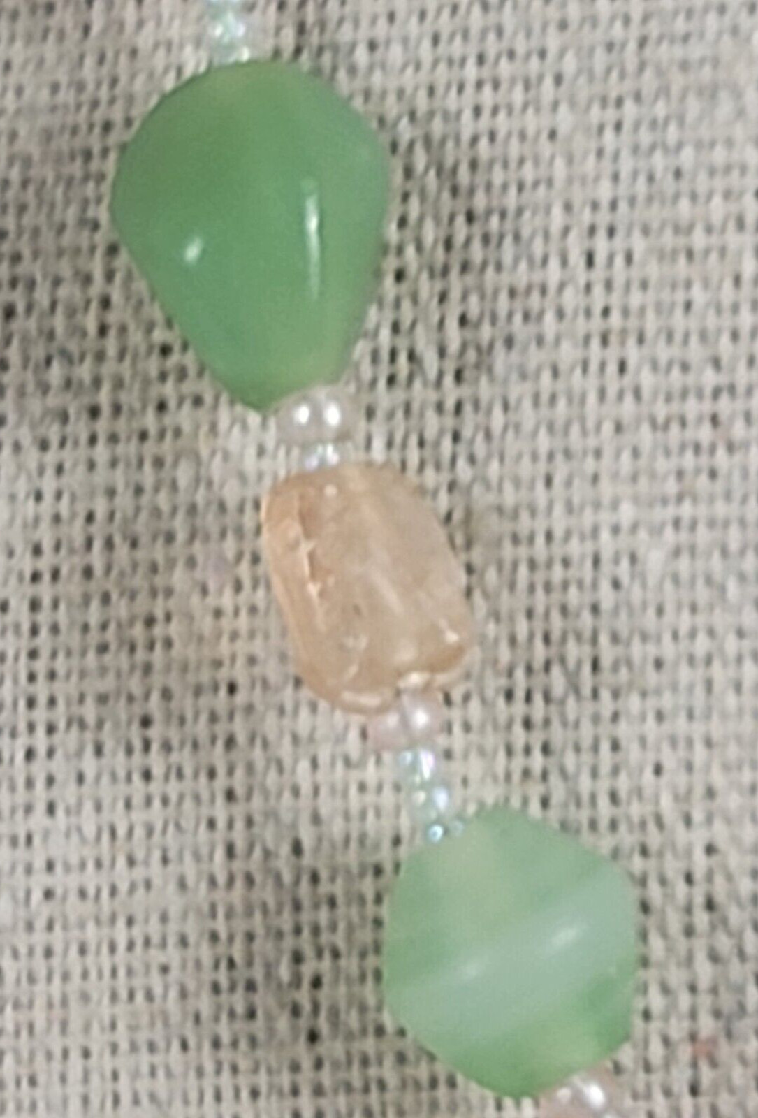 Vintage Pastel Pink And Green Glass Wire Beaded Necklace And Earrings Set 17″
