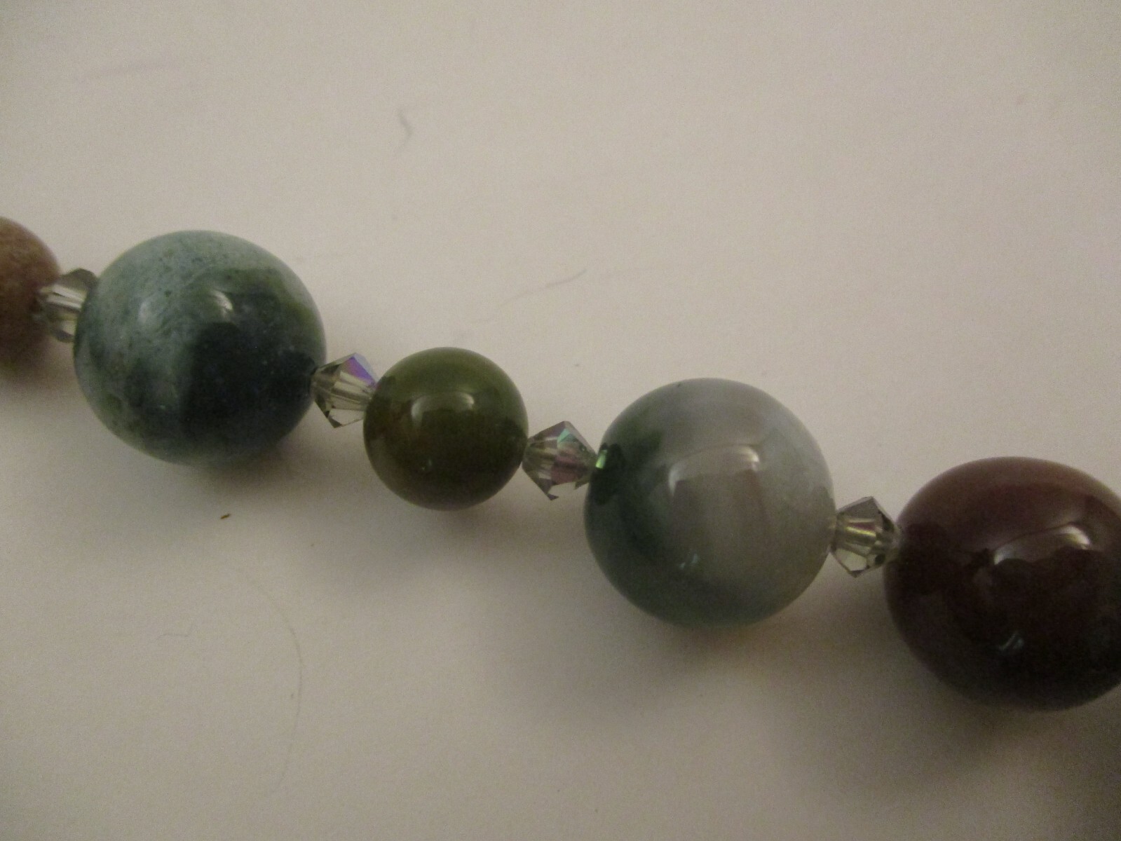 Vintage Large Polished Stone Bead Necklace Graduated Faceted Sterling Clasp