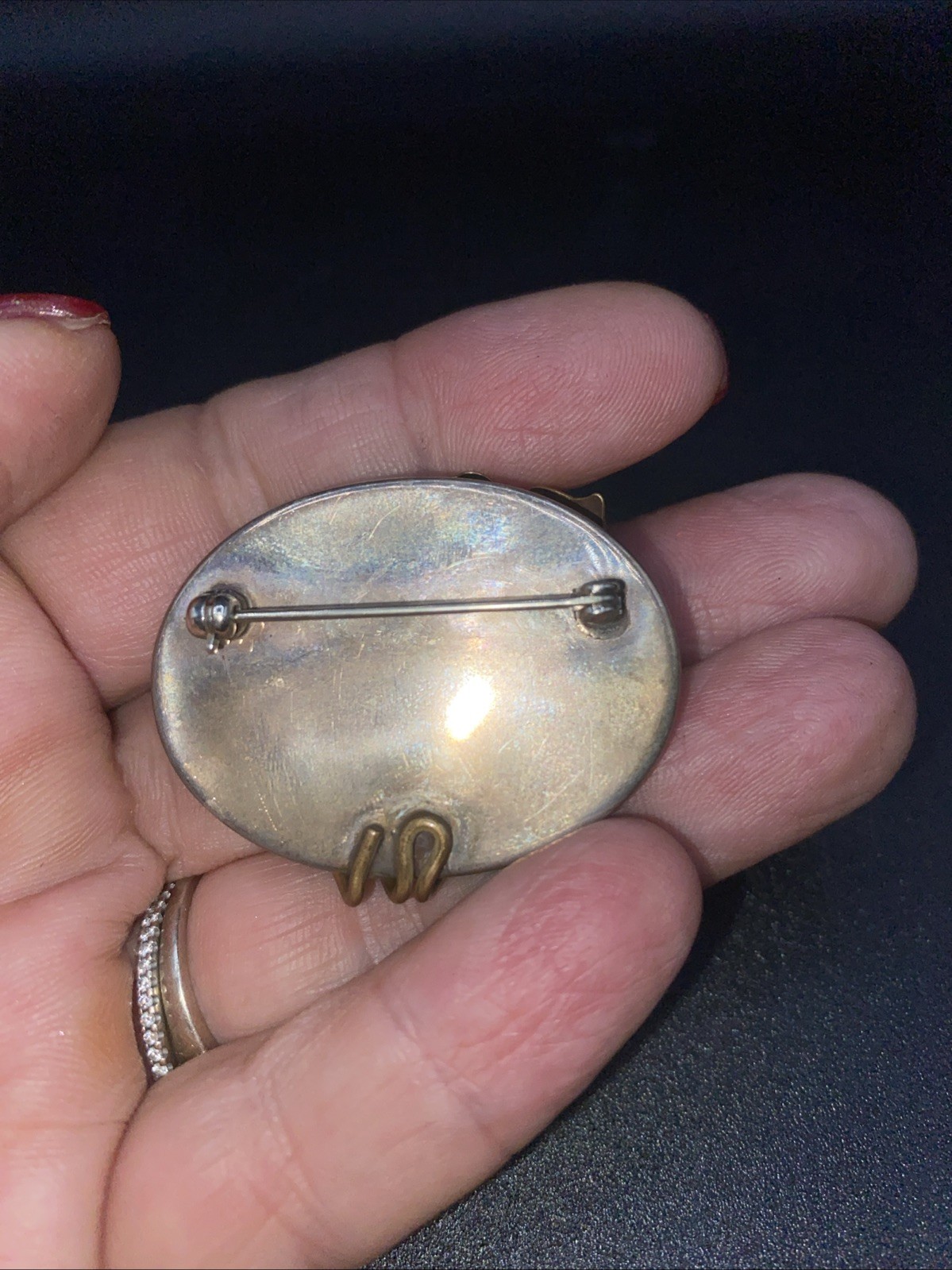 Beautiful Mixed Metal Sterling Cabachon Brooch Pin Vintage