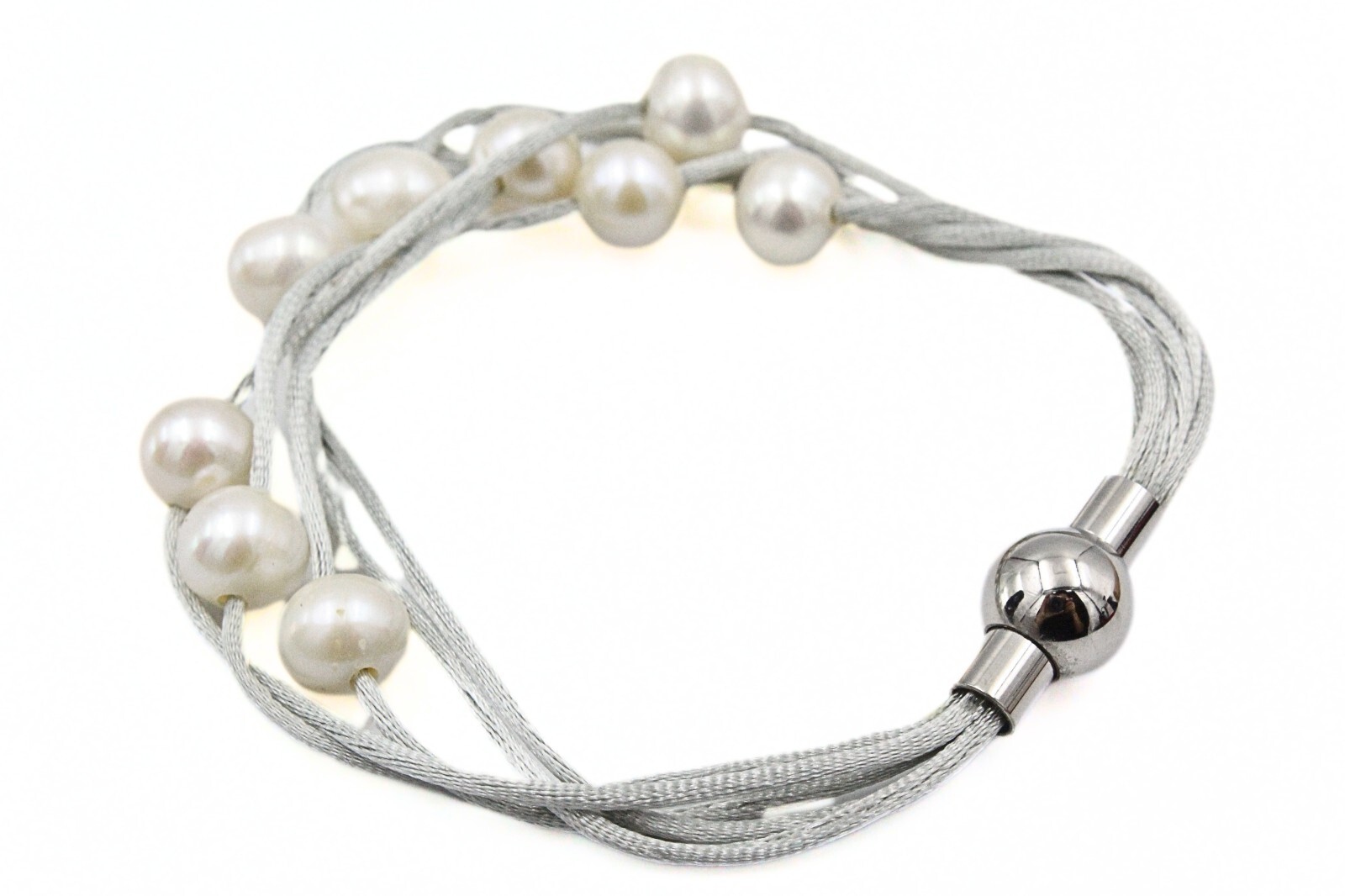 HSN Multi Strand Rhodium Plate Floating Freshwater Pearl Magnetic Bracelet