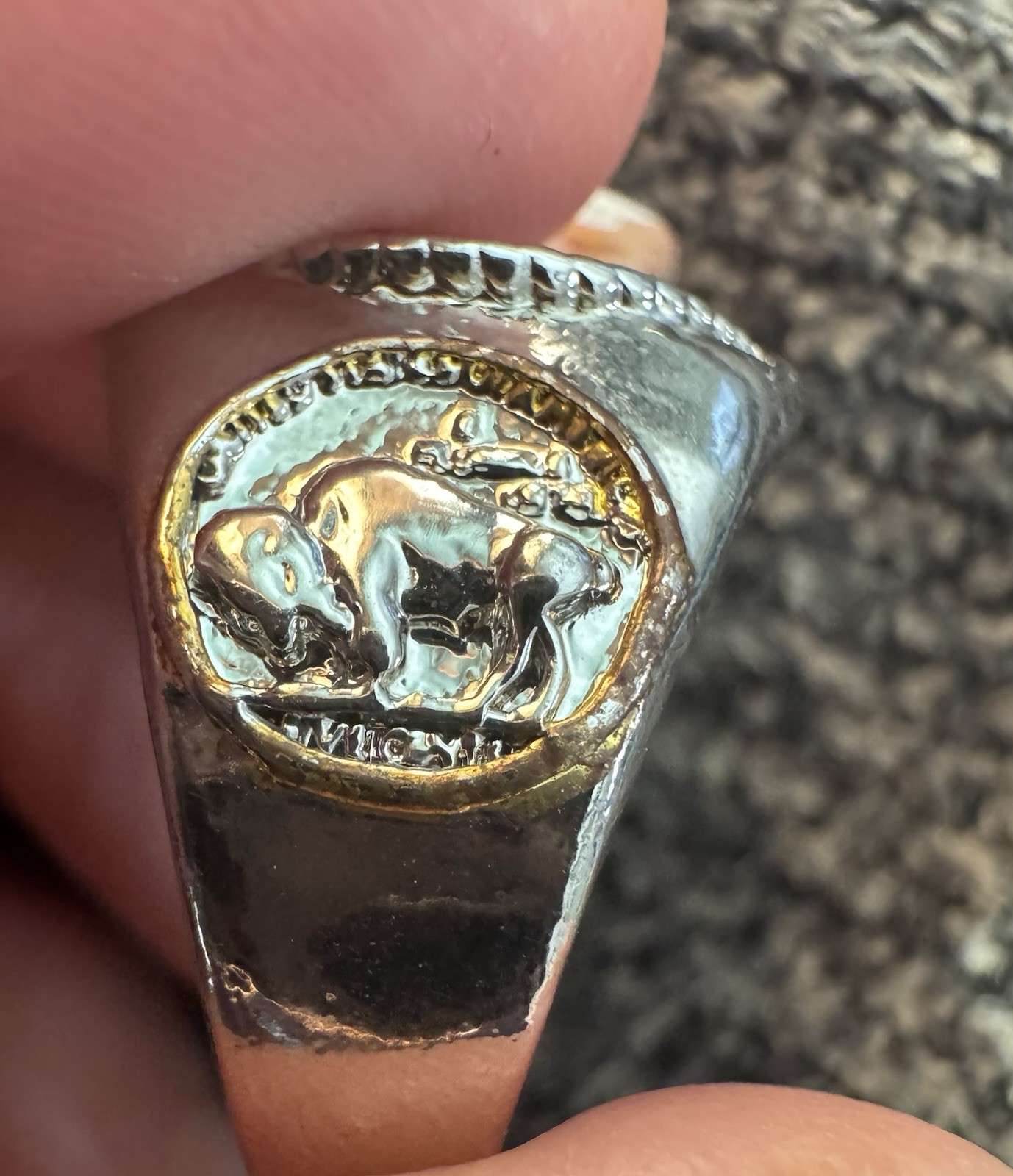 Vintage Sterling Silver Tone Men’s Buffalo Nickel Coin Signet Ring Size 10.5