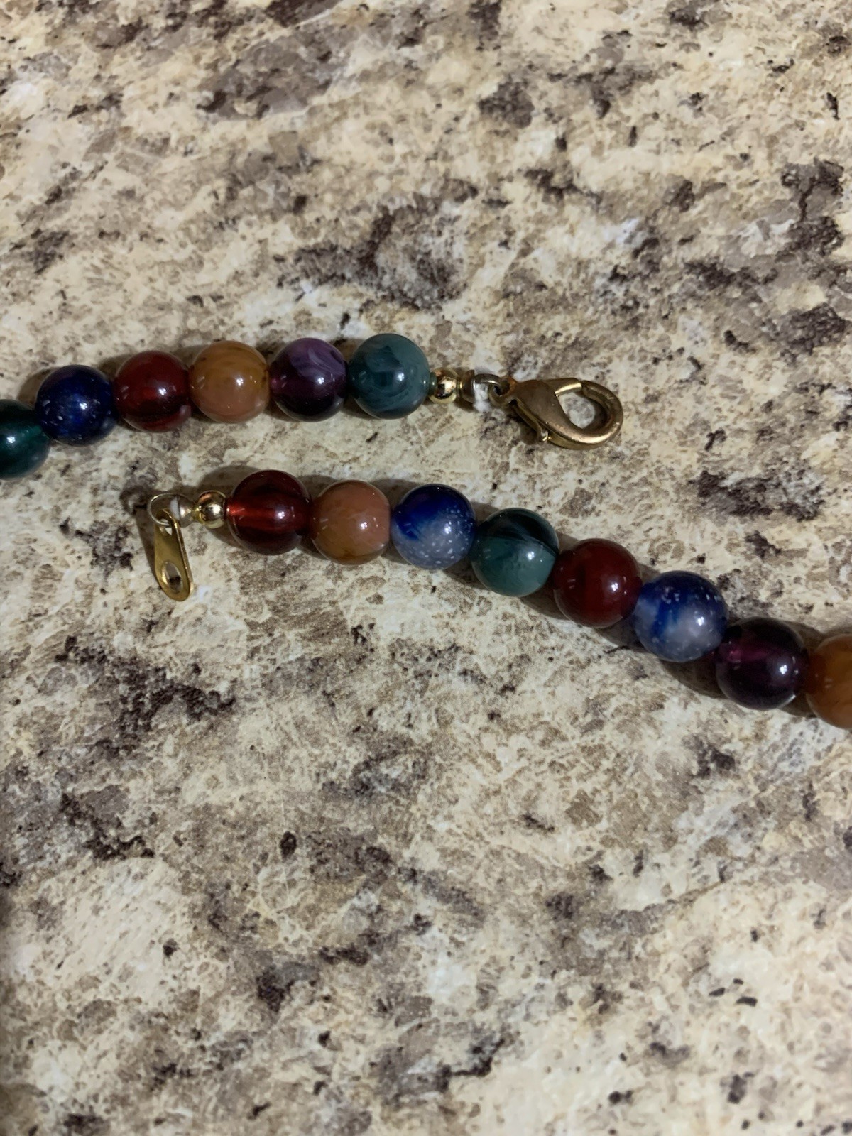VTG Colorful Faux Stone Beaded Necklace with Gold Spacers Fall Colors