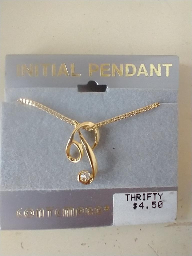 16″NEW VINTAGE LETTER “P” PENDANT NECKLACE~INITIAL~FAUX DIAMOND~GOLDTONE~DAINTY