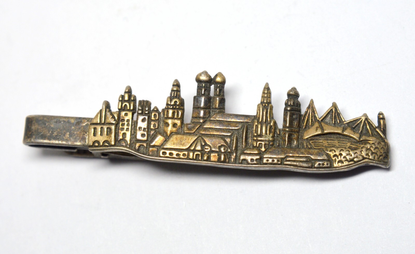 VINTAGE 925 STERLING SILVER CITY VIEW BUILDINGS EUROPE TIE CLASP BAR