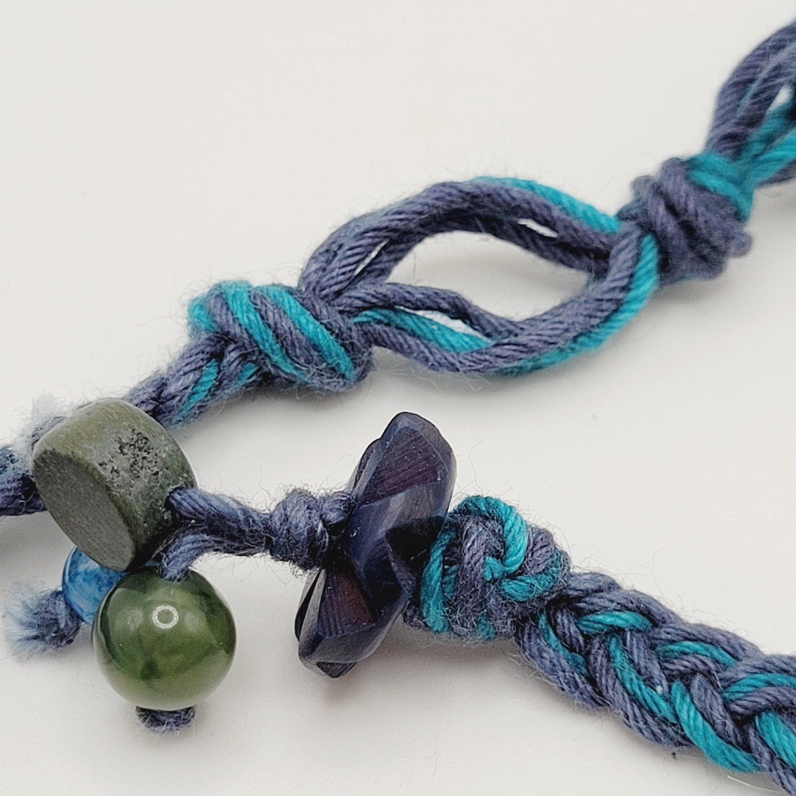 Eclectic Artsy Artisan Braided Cotton Mixed Material Beaded Vintage Necklace