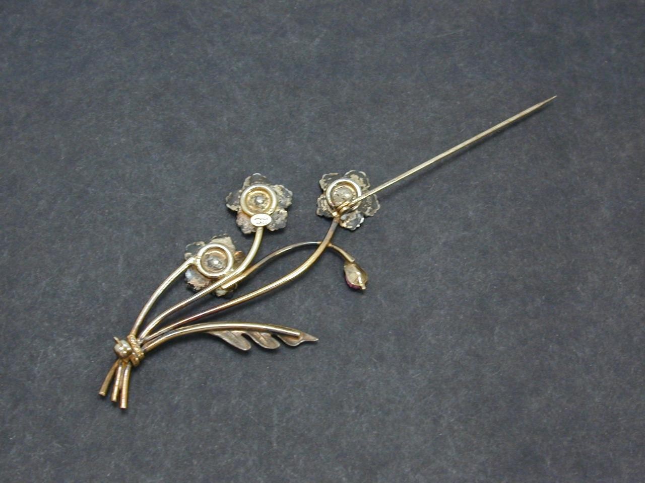 Vintage AMCO 1/20 10K Gold Filled Amethyst? Flower Bouquet Brooch Pin GF Floral