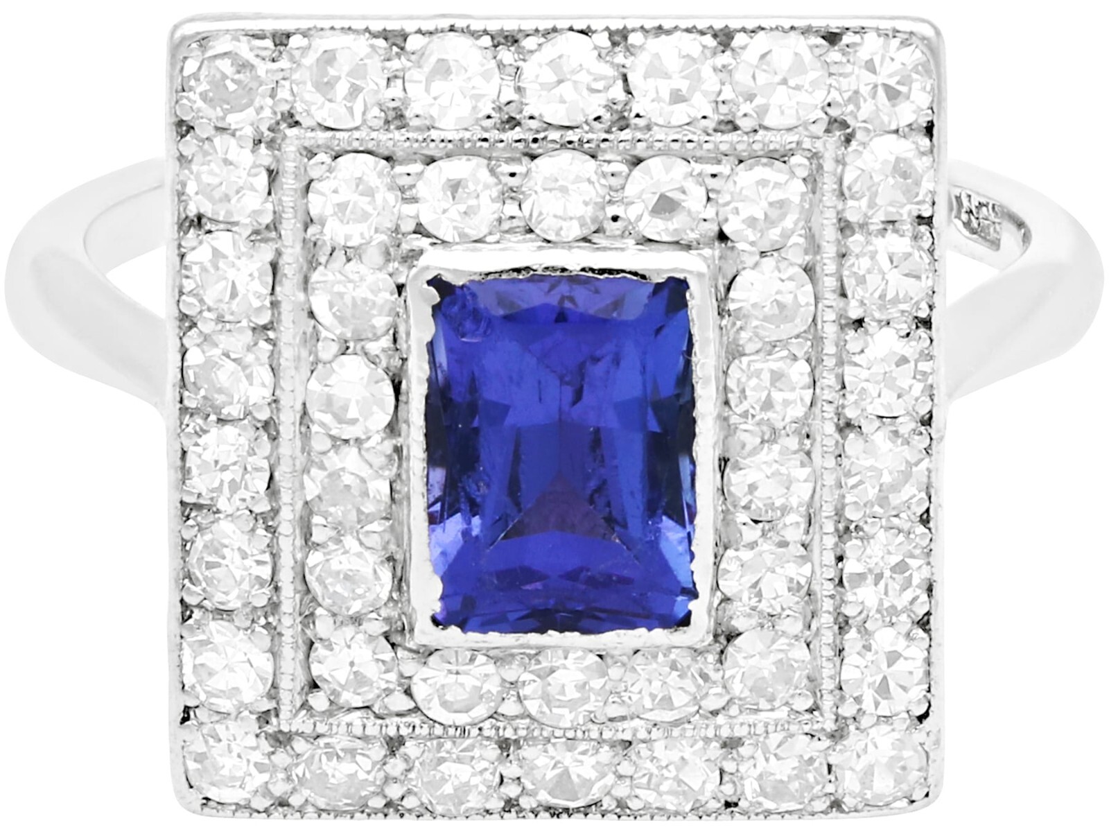 Vintage 0.78Ct Tanzanite and 0.92Ct Diamond 18K White Gold Dress Ring