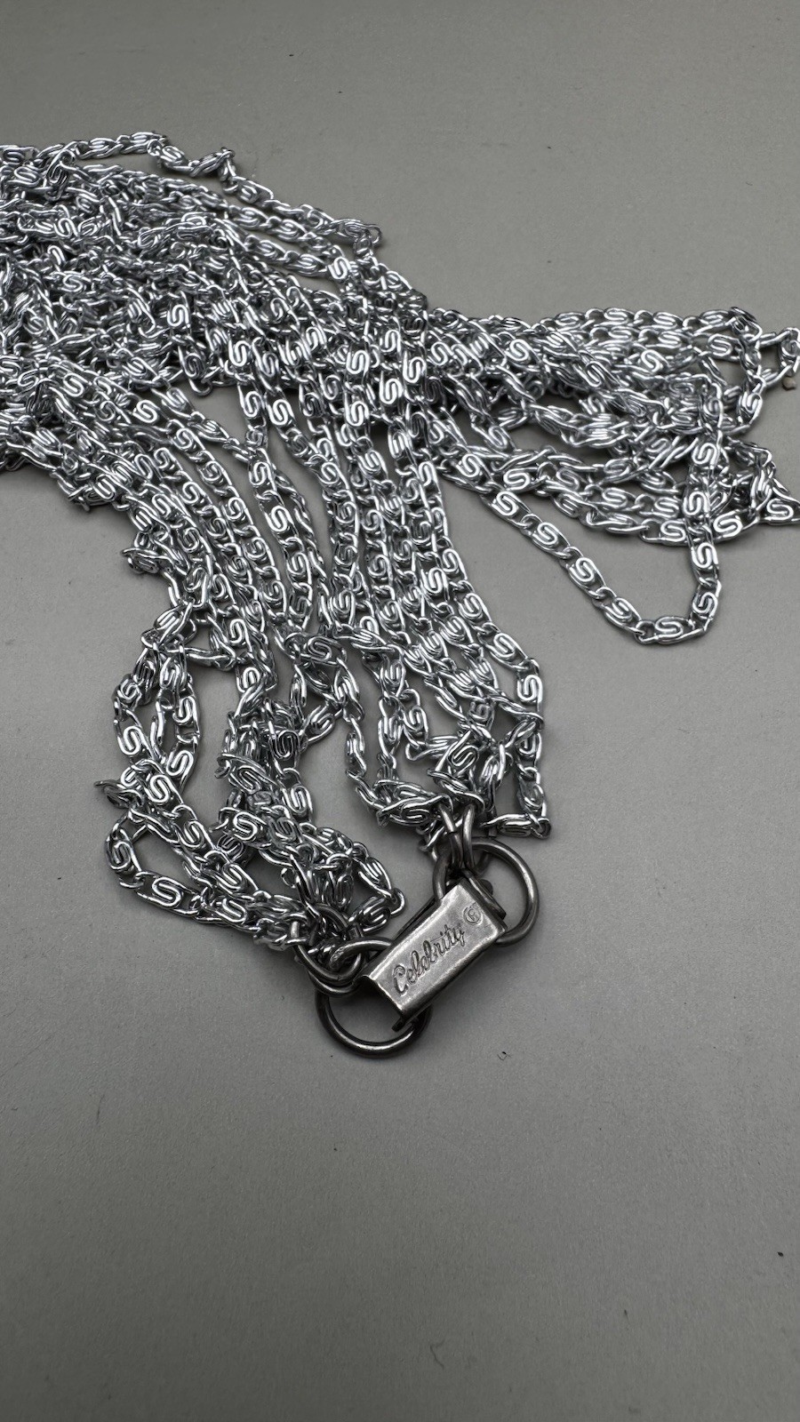 Vintage Celebrity Multi Strand Scroll Link Silver Tone Alum Chain Necklace 24.5″