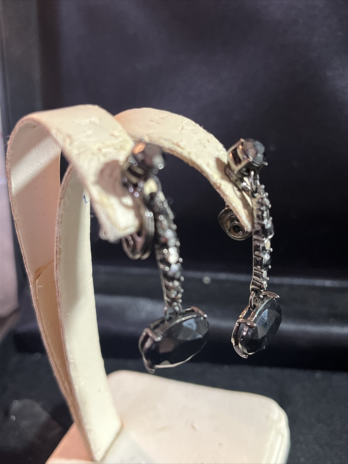 Vintage Money Clip Back Dangle Earrings Black 3-18