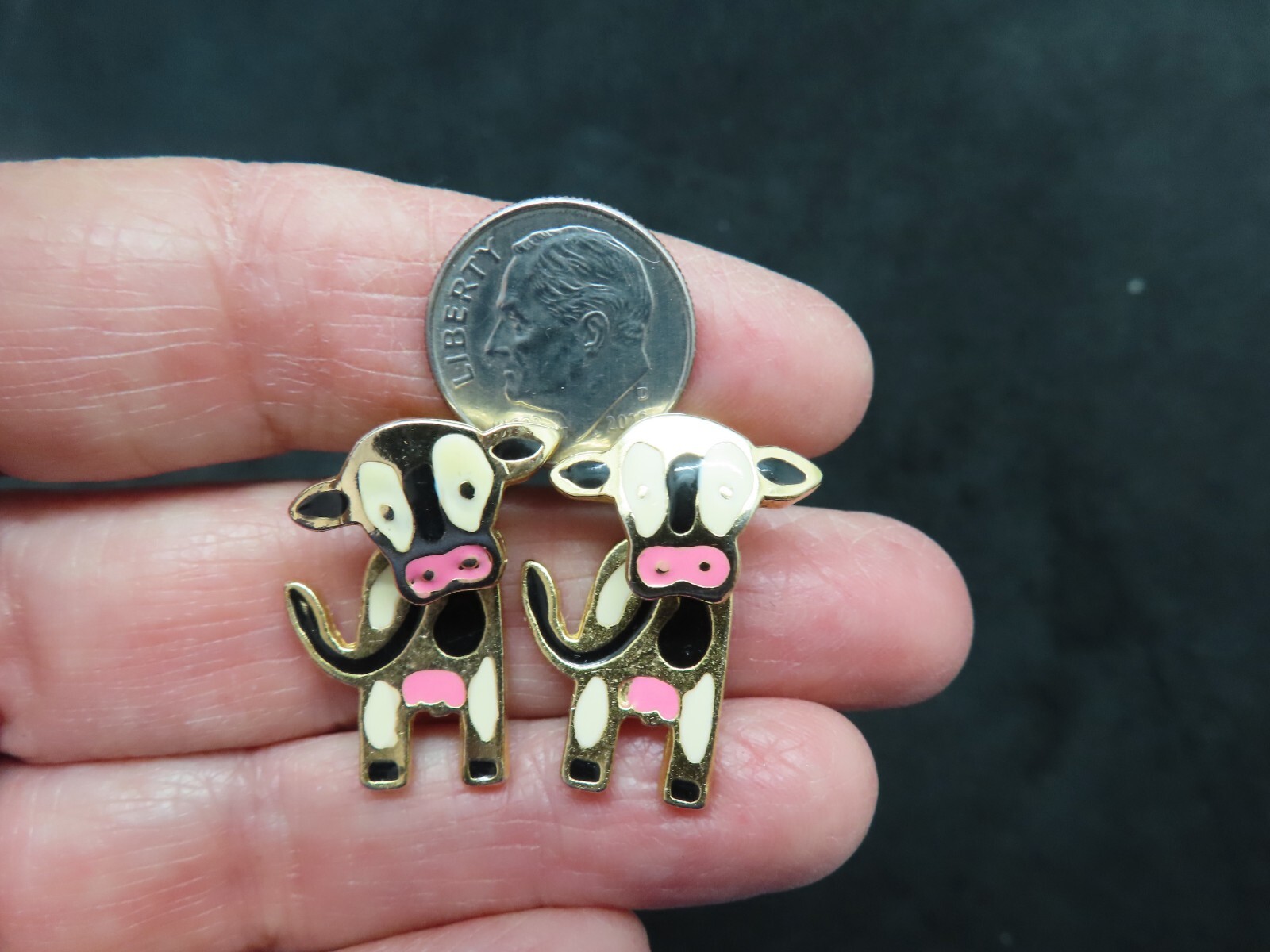 Vintage Charming TWO PART Cow Figural Pierced Earrings
