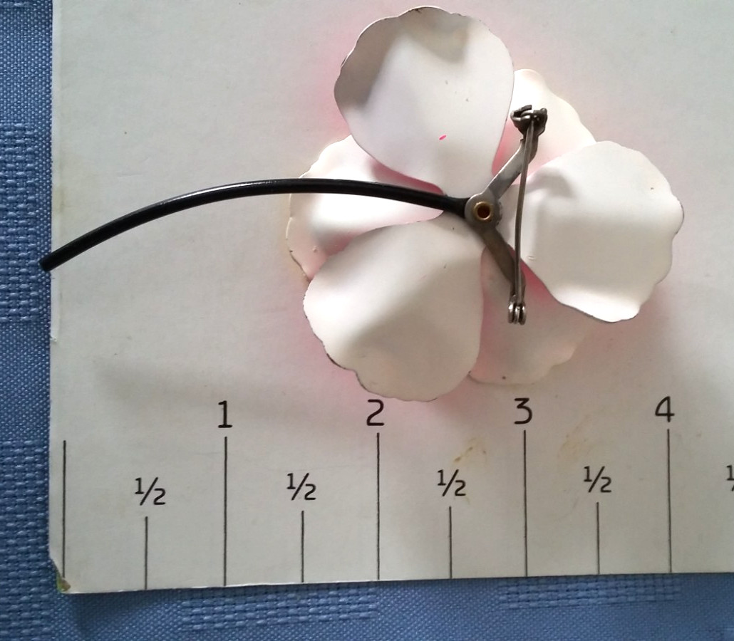 MCM Retro Yellow/Pink Enamel Flower Brooch Pin Large Floral Daisy Black Stem