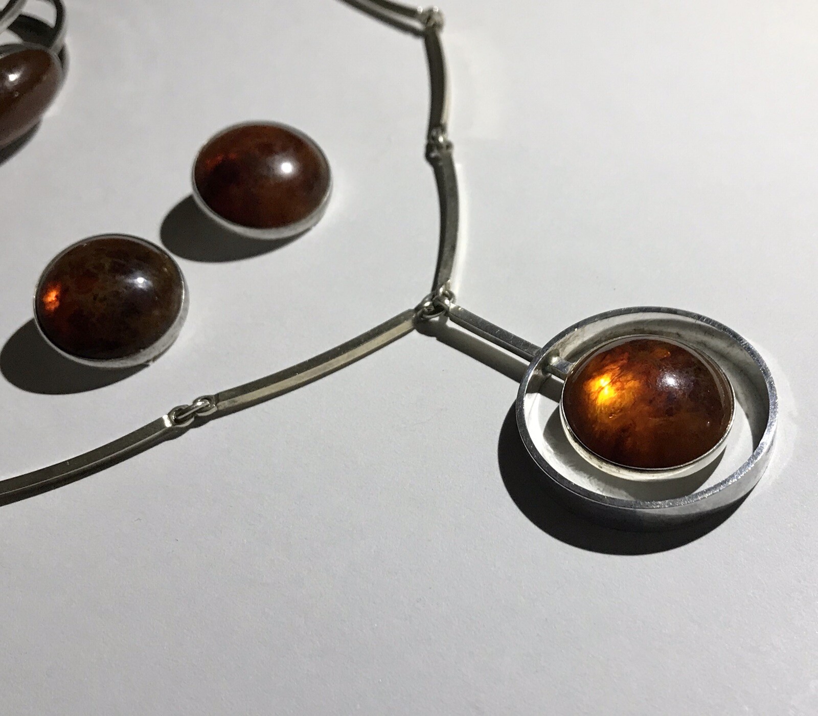 NILS ERIK FROM N.E. STERLING SILVER AMBER SET NECKLACE BRACELET EARRINGS DENMARK