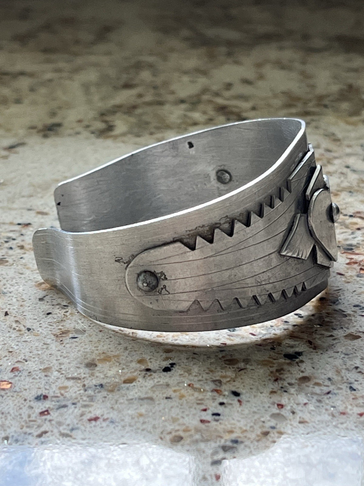 Vintage WWII Era Trench Cuff Bracelet Layered Aluminum Heart
