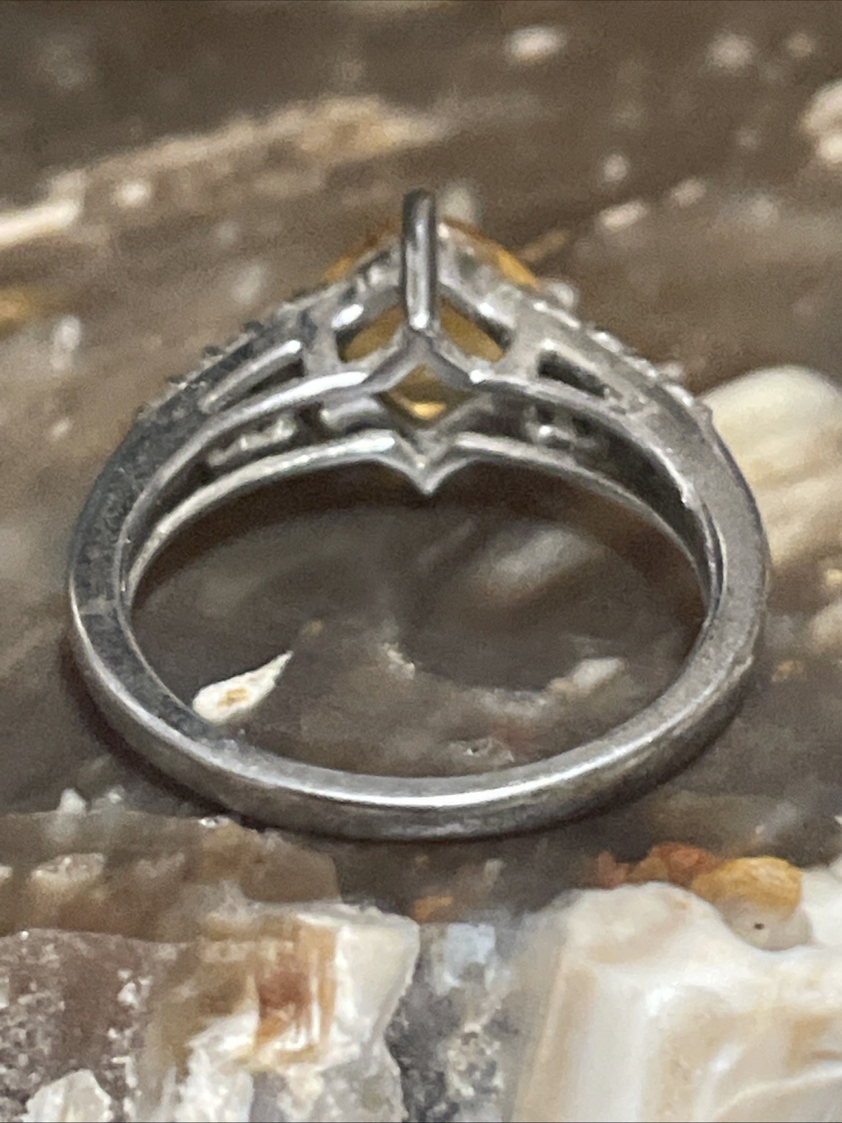 Citrine, Cubic Zirconia & Sterling Silver Cocktail Ring Size 7