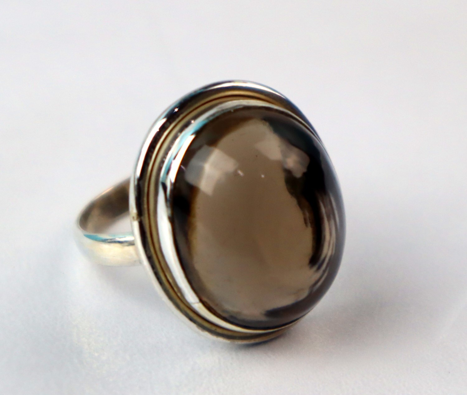 Elegant Fine Brown Smoky Quartz 925 Sterling Silver Oval Ring US#8