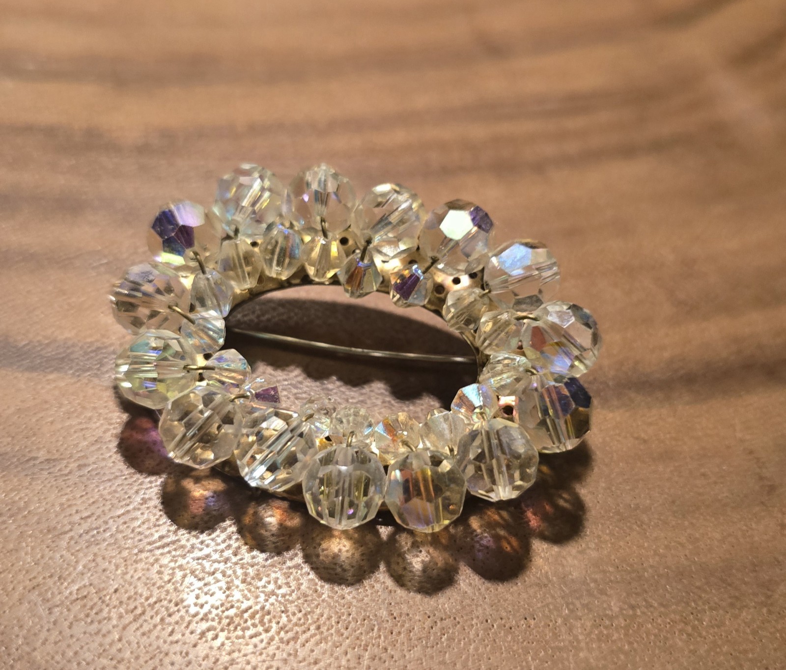 Vintage Faceted Crystal Glass Bead Brooch