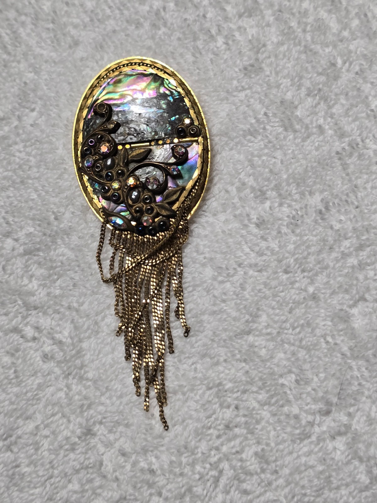 Marena Handmade In Germany Abalone and Chain Large Brooch/Pendant Vintage