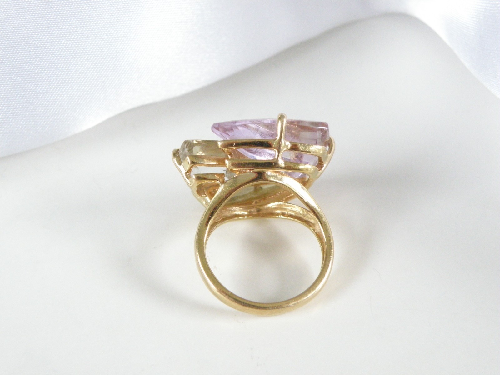Sterling Silver 925 Vermeil Natural Green Amethyst Statement Ring Size 8