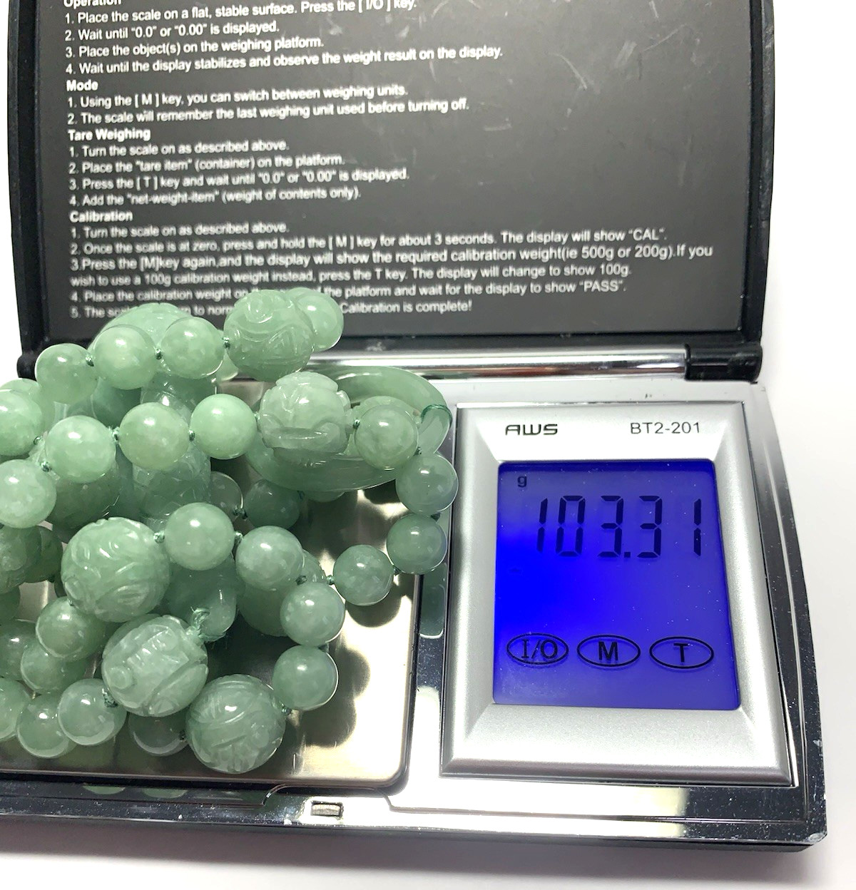 Vintage Hand-Knotted Natural Jadeite Carved Dragon Head & Balls w/ Loop Necklace