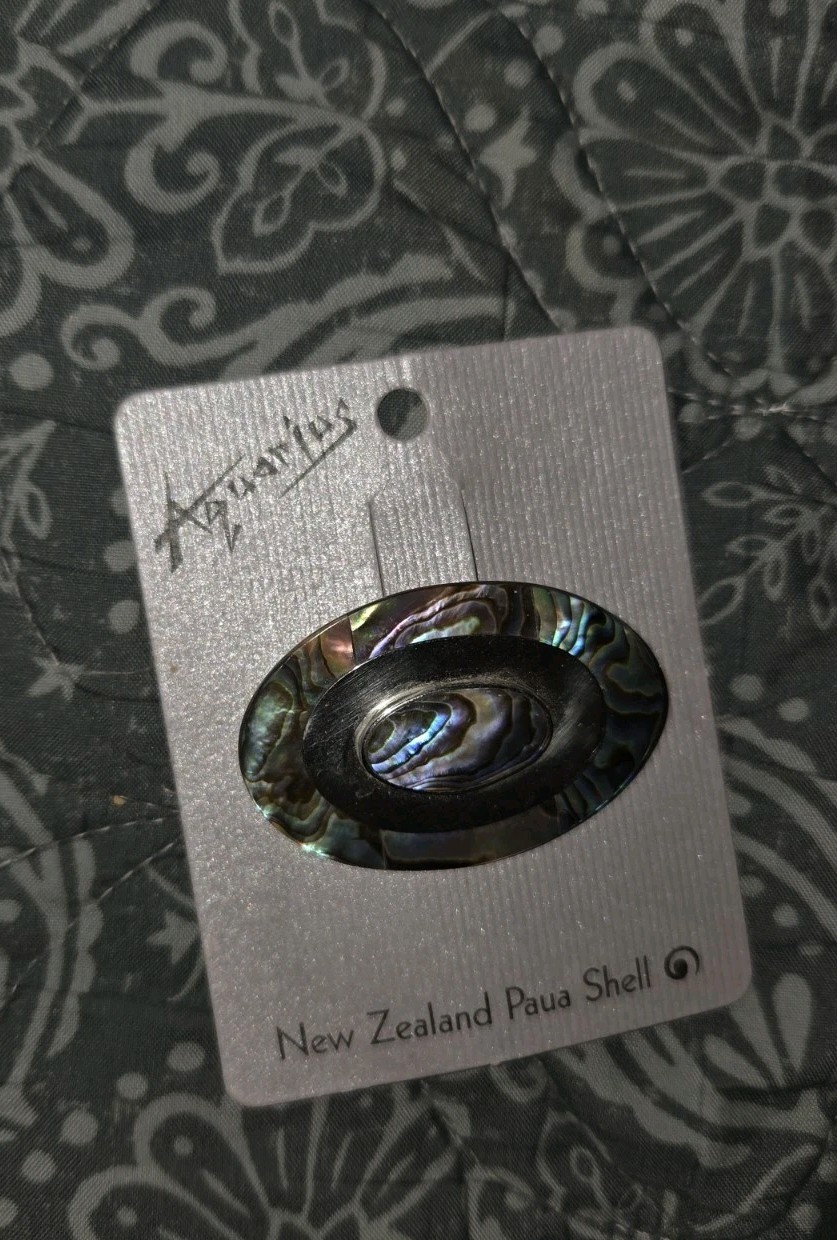 Abalone Shell Brooch Vintage Paua Shell Blue Green Silver 1960s 70s Shell…