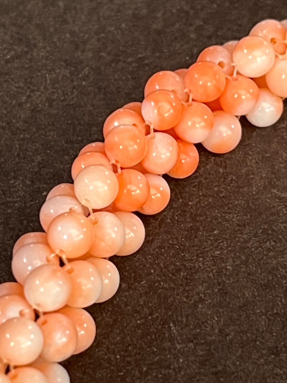 Vintage White to Peach Salmon Color Woven Coral Necklace from Japan