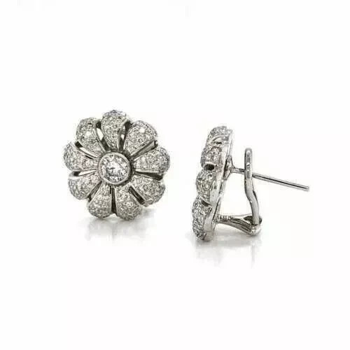 Art Deco Style 2.2Ct Lab Created Diamond Anniversary Flower Stud Silver Earrings