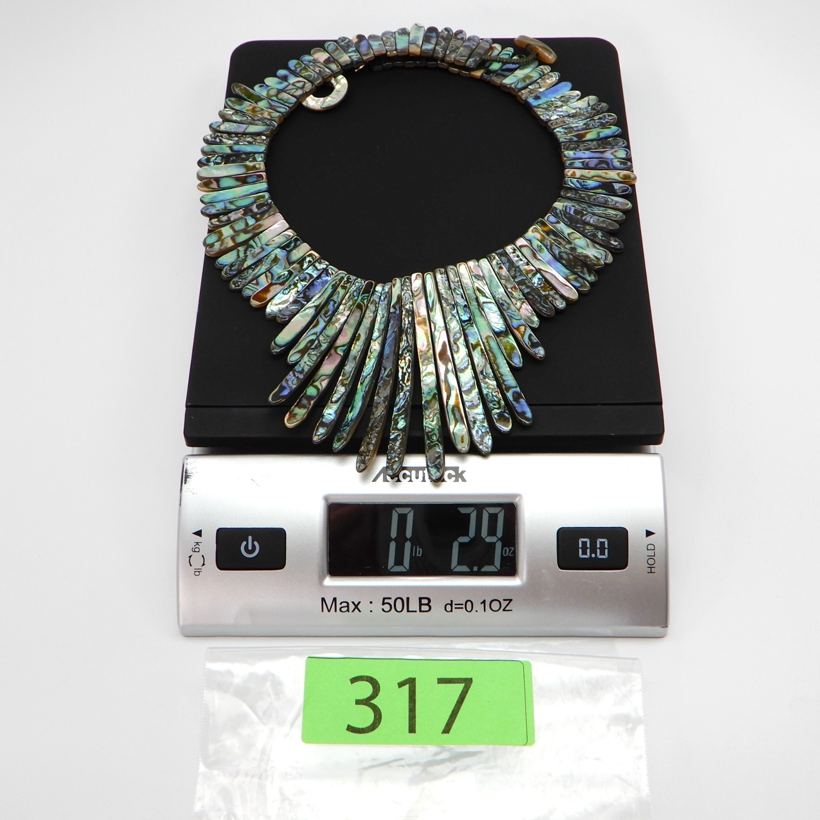 SAJEN Abalone Mother-of-Pearl MOP Necklace Reversible Choker Graduated Spike Bib