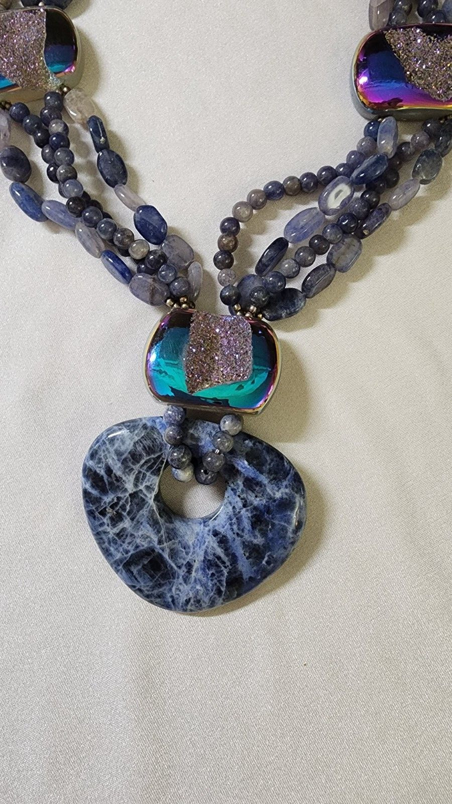 Amy Kahn Russell AKR Sterling Silver Druzy Lapis 925 Chunky Necklace Vintage