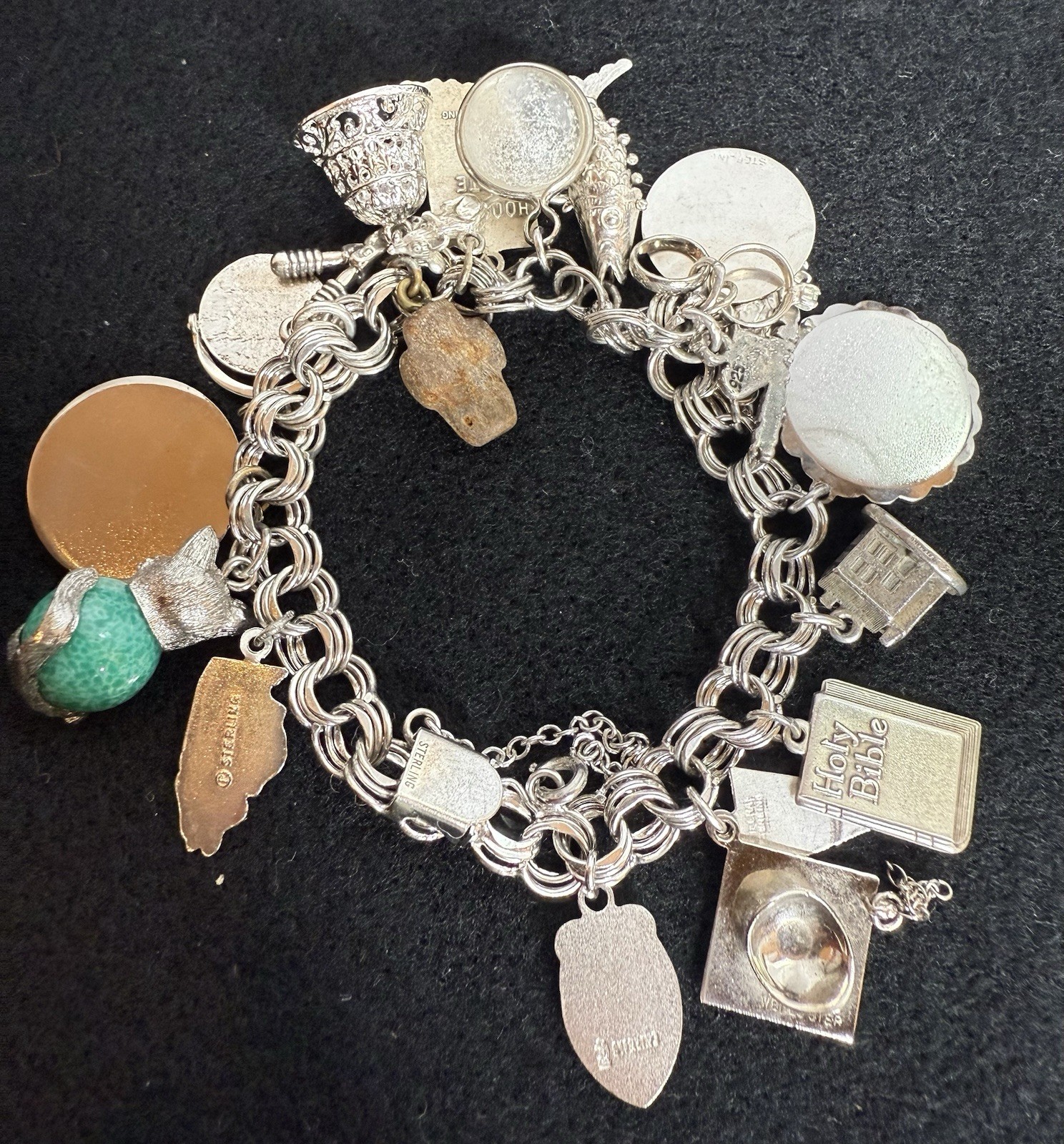 Sterling Silver Vintage Loaded Charm Bracelet – wt 64 Grams