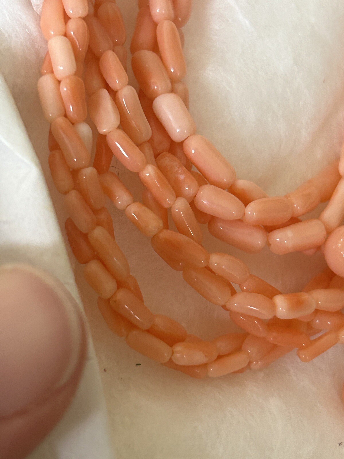 VTG Angel Skin Coral Tube Twisted Strand Necklace Pendant Genuine Pink Art Deco