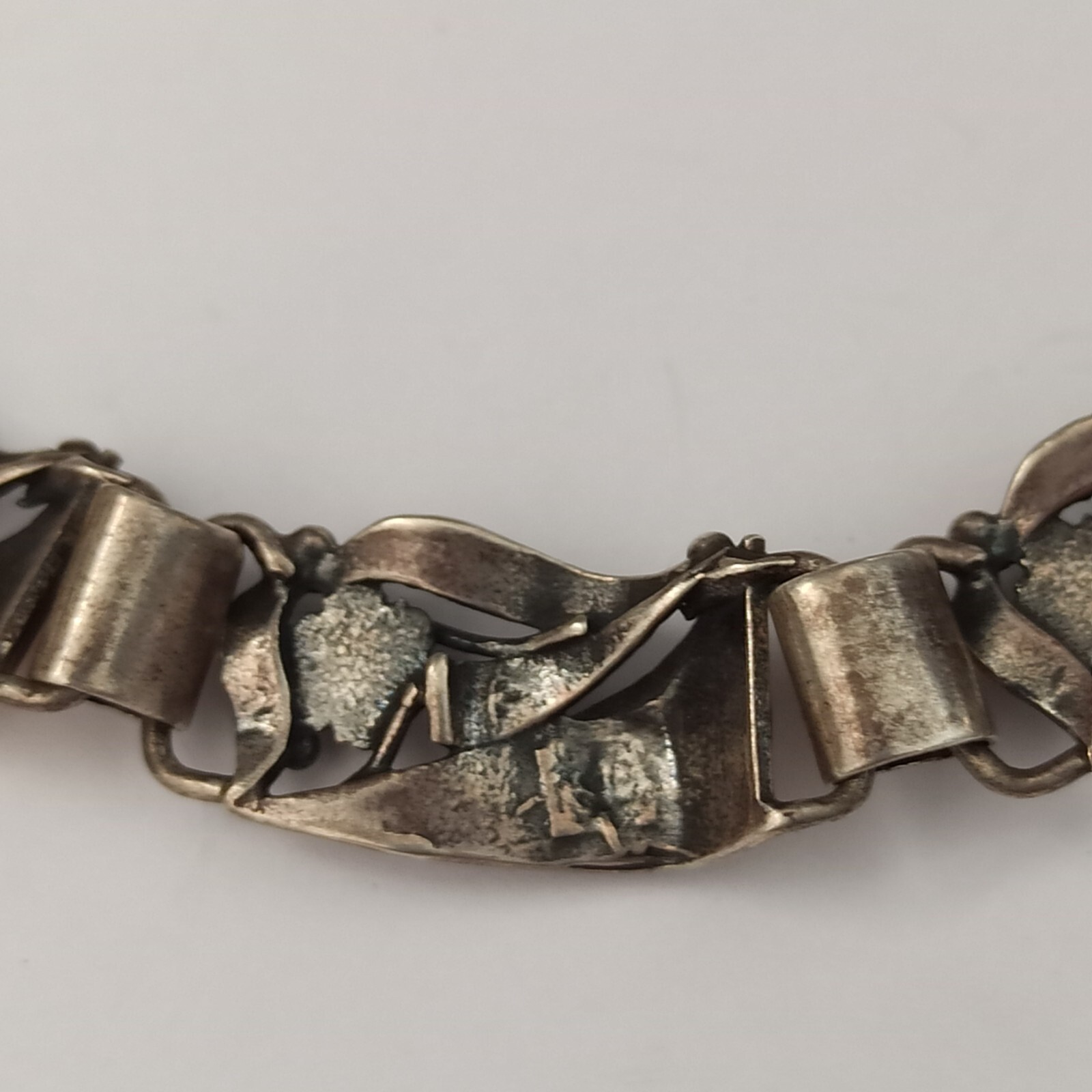 Vintage Silver Gold Necklace Bicolor Articulated Art Deco Revival Links 90s 925