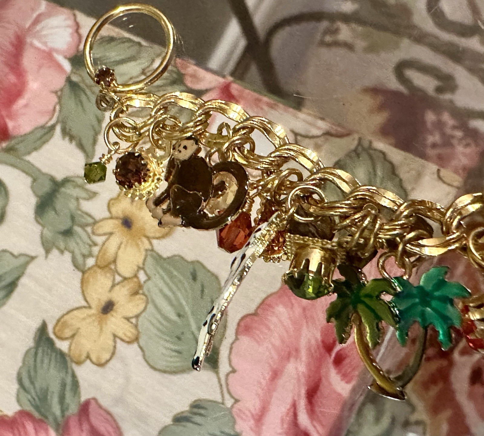 Vintage Lunch at The Ritz Gold Tone Zoo Charm Bracelet Zebras Giraffes Monkeys
