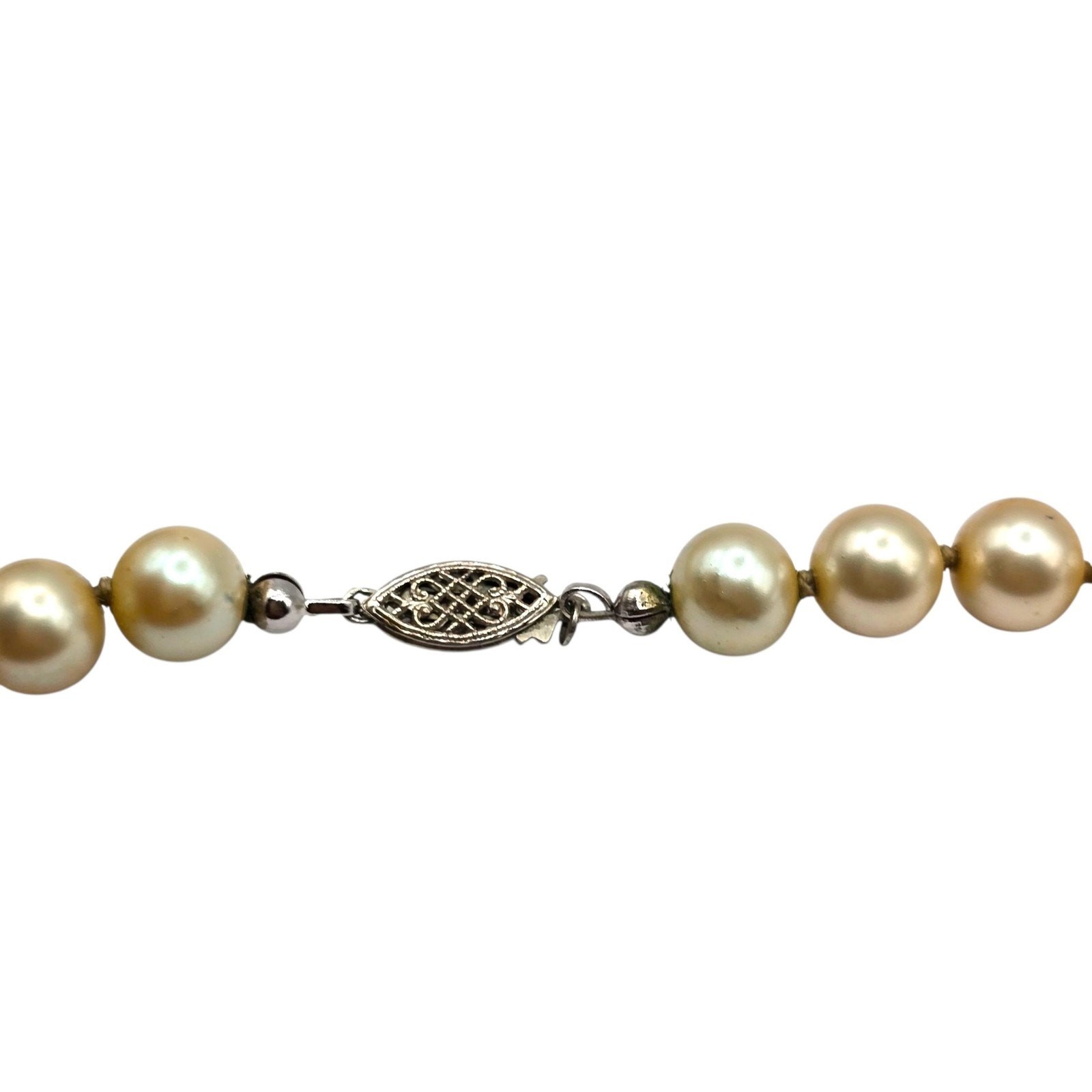Necklace Vintage Imitation Pearl 24″ 7mm Beads Sterling Silver Clasp SKU2424