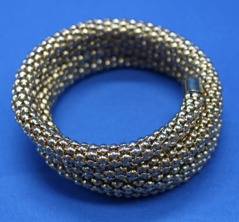 Vintage 80s Goldtone Serpentine Snake Coil Arm Bracelet Wrap Cuff Popcorn Mesh