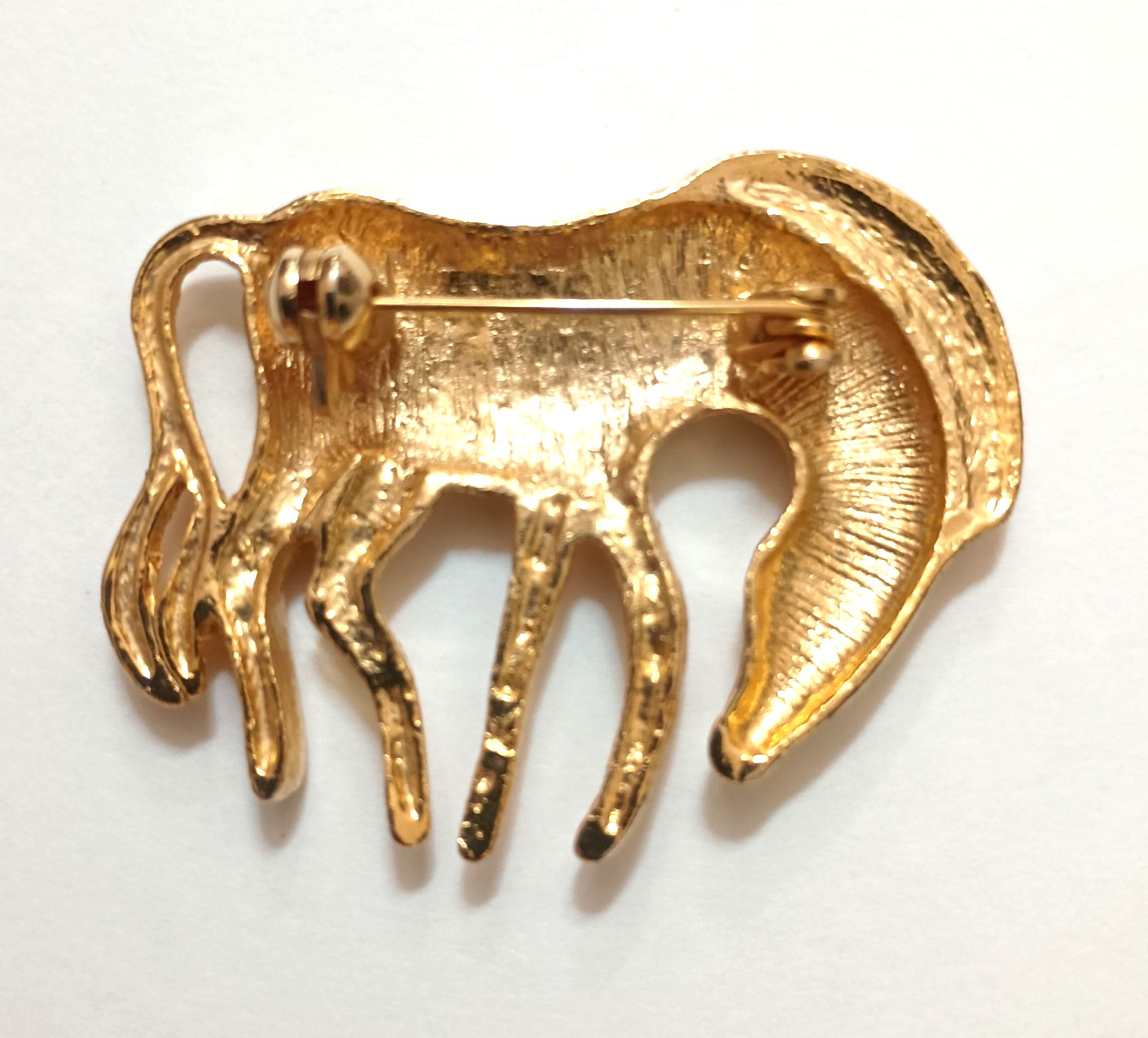 Vintage Zebra Brooch Gold Tone Safari Animal Pin Black White Striped Statement